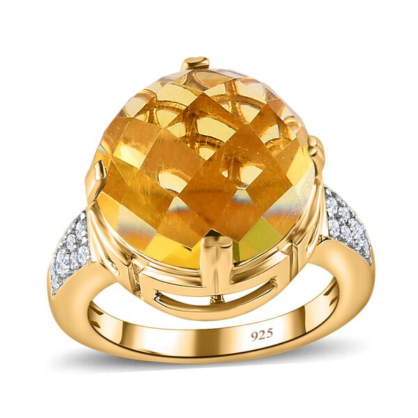 Ouro Verde-Quarz, weißer Zirkon Ring, 925 Silber vergoldet (Größe 19.00) ca. 9.96 ct image number 3
