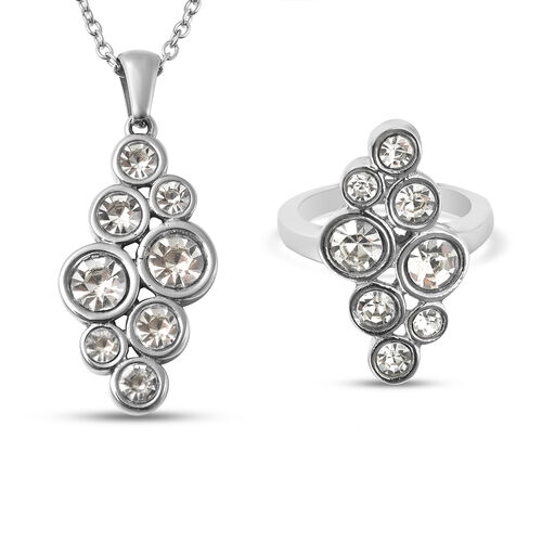 2er- Set, Weißer Kristall-Ring und Anhänger mit Kette, 50 cm - 1,7 ct. image number 0