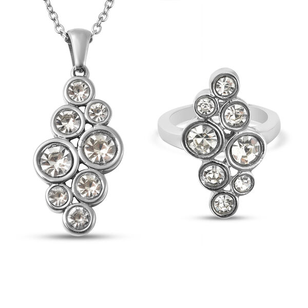 2er- Set, Wei&szlig;er Kristall-Ring und Anh&auml;nger mit Kette, 50 cm - 1,7 ct.