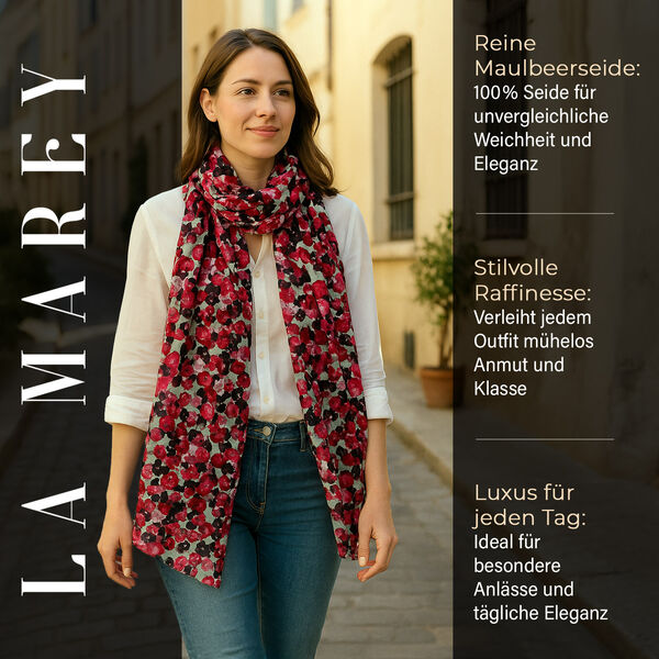 LA MAREY - 100% Maulbeeren-Seidenschal, Chiffon, 195x110cm, Blau-Pink image number 2