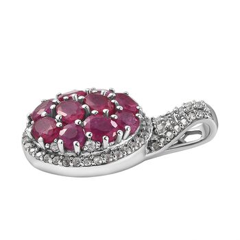 Afrikanischer Rubin und Zirkon-Cluster-Anh&auml;nger in Silber