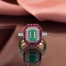 D’Joy AAA Kagem sambischer Smaragd, Mosambik Rubin und Moissanit Ring - 2.19 ct.