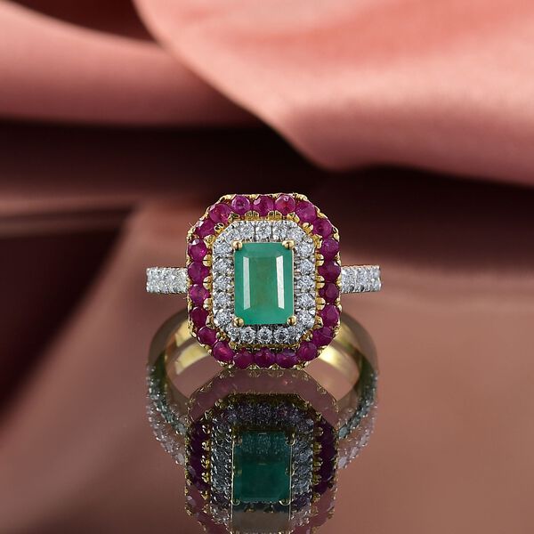 D’Joy AAA Kagem sambischer Smaragd, Mosambik Rubin und Moissanit Ring - 2.19 ct. image number 2