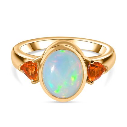Nat&uuml;rlicher, &auml;thiopischer Welo Opal, Feueropal Ring 925 Silber 750 Gelbgold Vermeil (Gr&ouml;&szlig;e 21.00) ca. 2.02 ct
