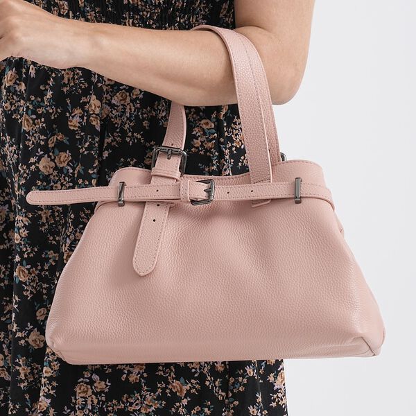 Echtleder Crossbody Tasche im Trapez Design, 32x12x19cm, Pink image number 3