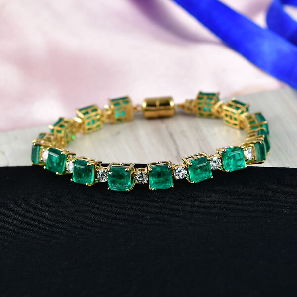 D'Joy Smaragd-Quarz Triplette, Moissanit Armband ca. 19 cm 925 Silber 750 Gelbgold Vermeil ca. 30.00 ct image number 1