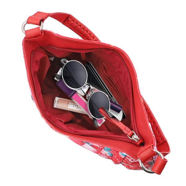 SUKRITI: Handbemalte Hobo-Tasche aus 100% Leder, Tie-Dye Druck, Rot  image number 5