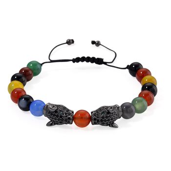 Mehrfarbiger Achat, Schwarzer Zirkonia Armband, Flexibles, Messing Schwarzes Rhodium