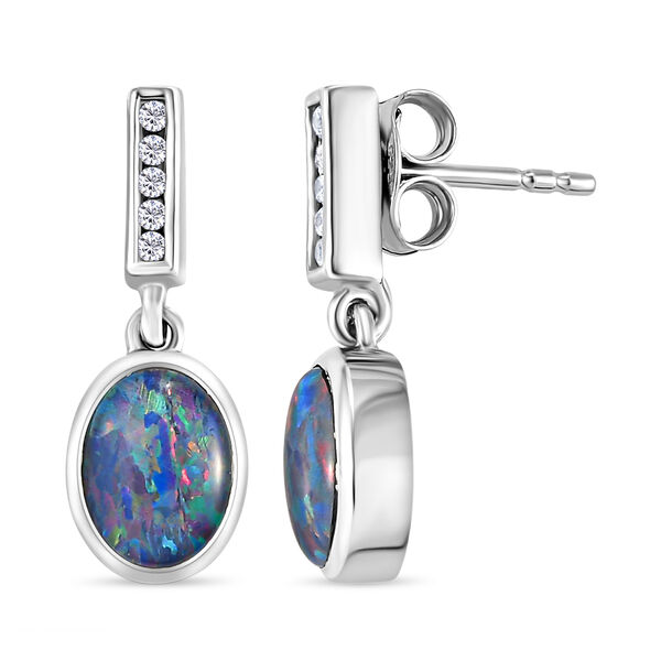 Boulder Opal Triplett und Zirkon-Ohrh&auml;nger in Silber image number 4