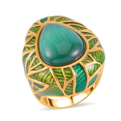 Gr&uuml;nes Katzenauge Ring, 316L Edelstahl emailliert, (Gr&ouml;&szlig;e 16.00), ca. 3.00 ct