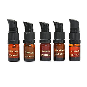 SQIN Botanicals- Kumkumadi-Set: Gesichts&ouml;l, Nachtgel, Gesichtscreme, Gesichtsserum, Kalte Creme, je 5ml (gesamt 25ml)
