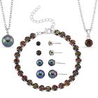 Mehrfarbige Muschelperlen (8-12 mm), Mysticher regenbogen kristall Schmuckset 316L Edelstahl, Nickelfreies Messing