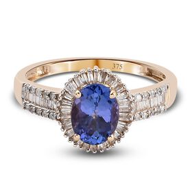 AA Tansanit und Diamant Halo Ring 375 Gelbgold