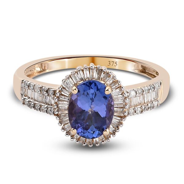 AA Tansanit und Diamant Halo Ring 375 Gelbgold