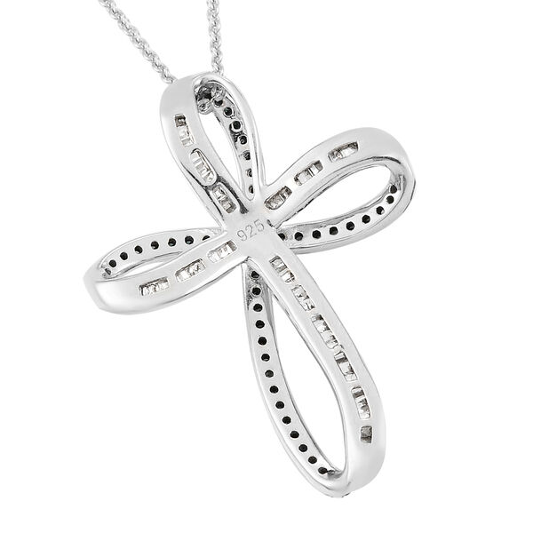 Blauer und weißer Diamant Kreuz-Anhänger mit Kette in Silber image number 5