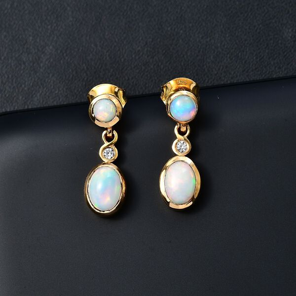AA Natürlicher, äthiopischer Welo Opal Ohrringe 925 Silber 750 Gelbgold Vermeil ca. 1,41 ct. image number 2