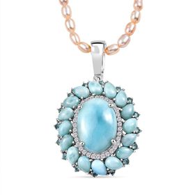 D'Joy Larimar, Süßwasser Perle, Neon Apatit und Zirkon Anhänger mit 45cm Kette