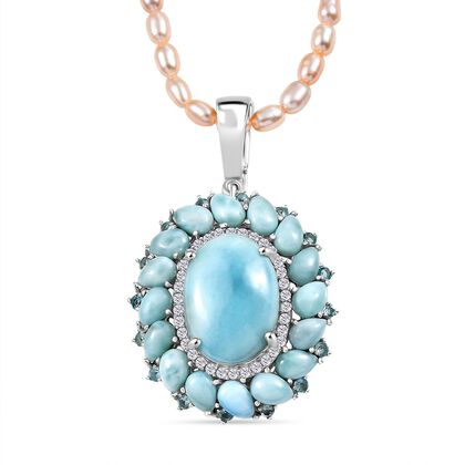 D'Joy Larimar, S&uuml;&szlig;wasser Perle Schmuckset ca. 45 cm 925 Silber rhodiniert