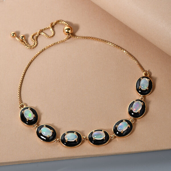 Nat&uuml;rlicher &Auml;thiopischer Opal Bolo Armband ca. 16-26 cm 925 Silber vergoldet ca. 1,99 ct image number 2