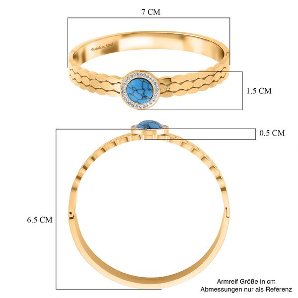 Blauer Howlit, Wei&szlig;er Kristall Armreif ca. 19 cm, 316L Edelstah, vergoldet image number 5