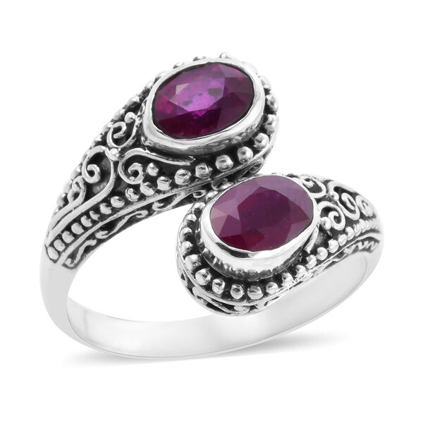 Royal Bali Kollektion - Fissure gef&uuml;llt Rubin Bypass Ring 925 Silber