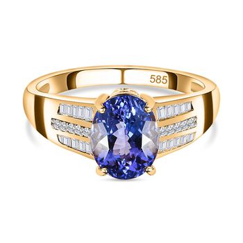 AAA Tansanit, wei&szlig;er Diamant Ring, 585 Gold (Gr&ouml;&szlig;e 17.00) ca. 2.18 ct