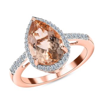 AAA Moroppino Morganit, Wei&szlig;er Diamant Ring, 585 Gold (Gr&ouml;&szlig;e 19.00) ca. 3.07 ct