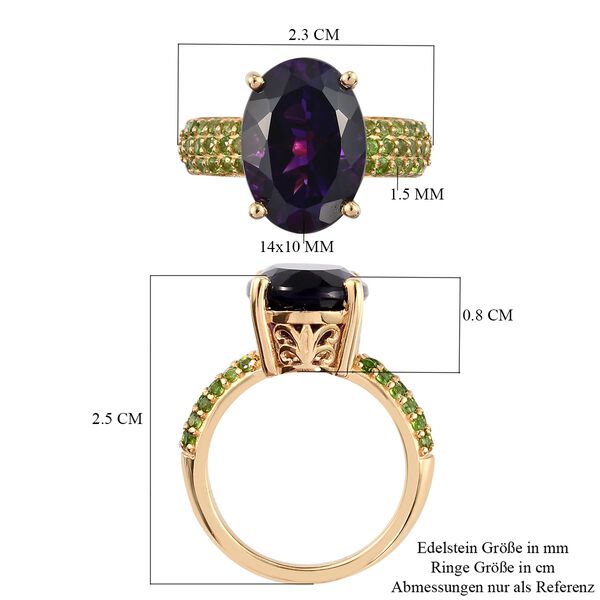 Marokkanischer Amethyst und Russischer Diaopside Solit&auml;r Ring 925 Silber 585 Vergoldet image number 8