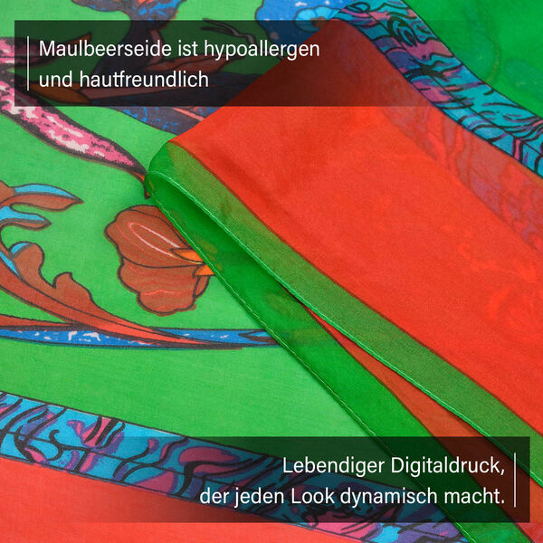 LA MAREY - Chiffonschal aus 100% Maulbeerseide, 110x180 cm, Orange und Grün image number 3