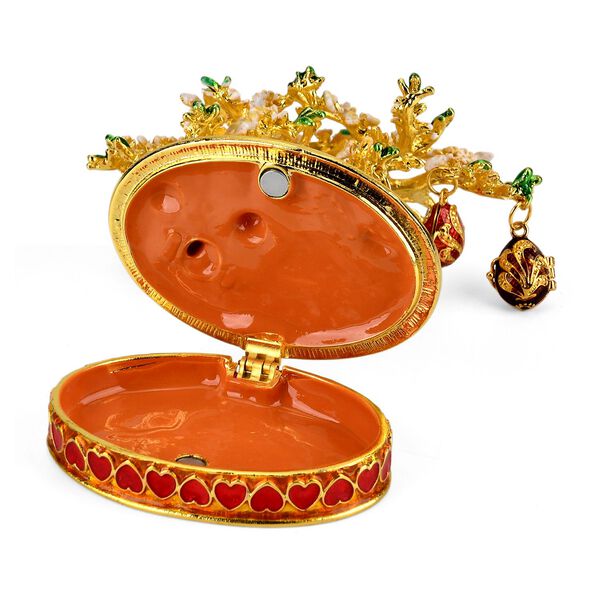 Eleganter goldfarbener Schmuckhalter in Baumform mit rosa Kristallen und dekorativen eif&ouml;rmigen Anh&auml;ngern, Gr&ouml;&szlig;e 8,5x4,5x9cm - Wei&szlig; image number 6