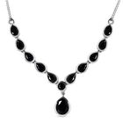 Schwarze Saphir Halskette, ca. 45 cm, 925 Silber platiniert ca. 8.59 ct