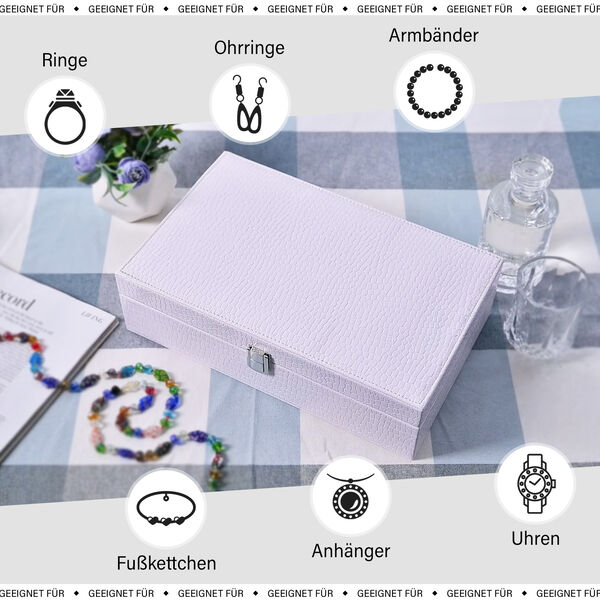 Premium Schmuckbox mit Silberpoliertuch, 32x20x8,7 cm, Wei&szlig; image number 4