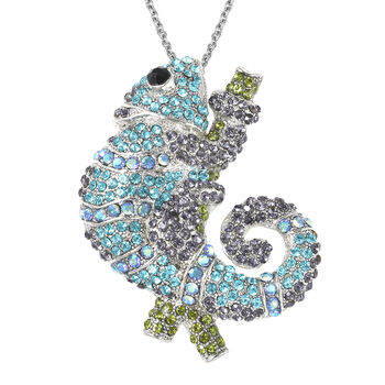 Mehrfarbige Cham&auml;leon Kristall-Brosche, Anh&auml;nger mit Kette, 60 cm, silberfarben