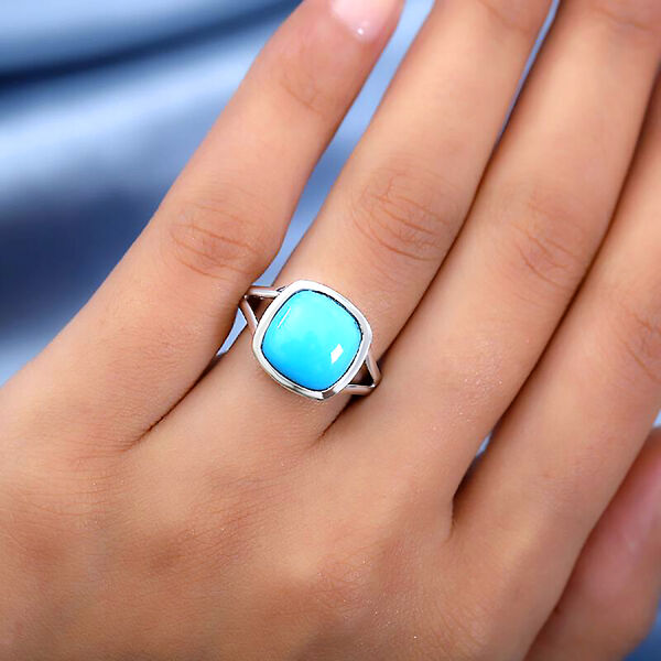 Nat&uuml;rlicher Sleeping Beauty T&uuml;rkis Solit&auml;r Ring 925 Silber Platin-&Uuml;berzug image number 3