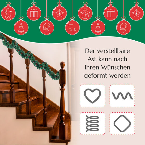 Weihnachten Girlande Rattan mit Kiefernzapfen und roten Beeren, Länge 300 cm, Grün  image number 6