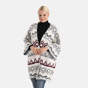 La Marey - Aztekenmuster-Cardigan, One Size, 75x85cm, Grau
