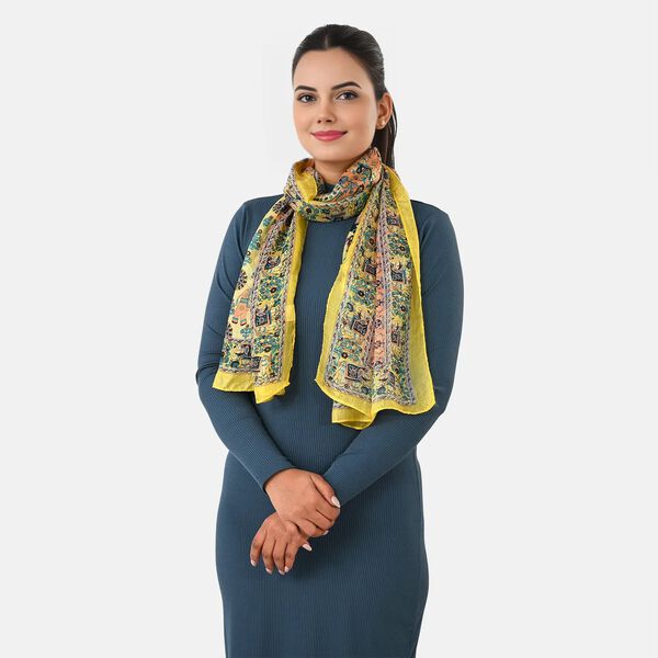 LA MAREY - Seidenschal 100% Seide 50 x 170 cm Hellblau Gelb image number 2