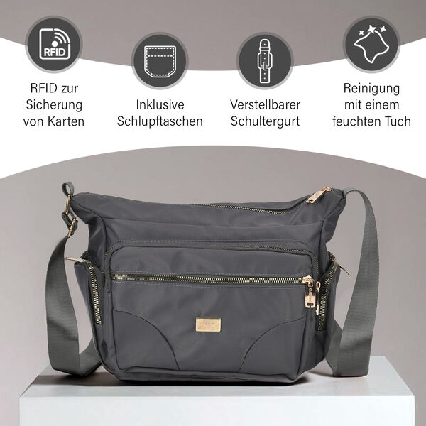 Stylische Umhängetasche mit verstellbarem Gurt und RFID-Schutz, Grau image number 3