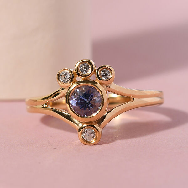 Tansanit und Zirkon Ring 925 Silber vergoldet  ca. 0,48 ct image number 2