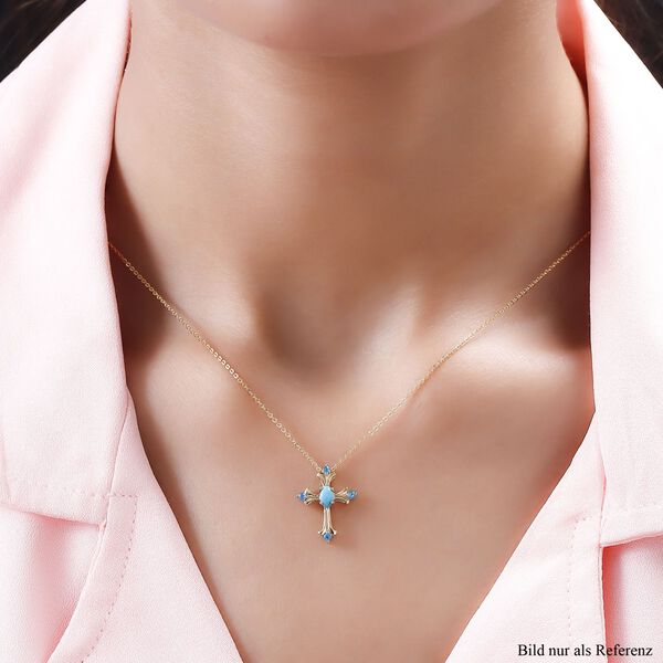 Amerikanischer, nat&uuml;rlicher Sleeping Beauty T&uuml;rkis und Neon Apatit-Anh&auml;nger mit Kette - 0,34 ct. image number 2