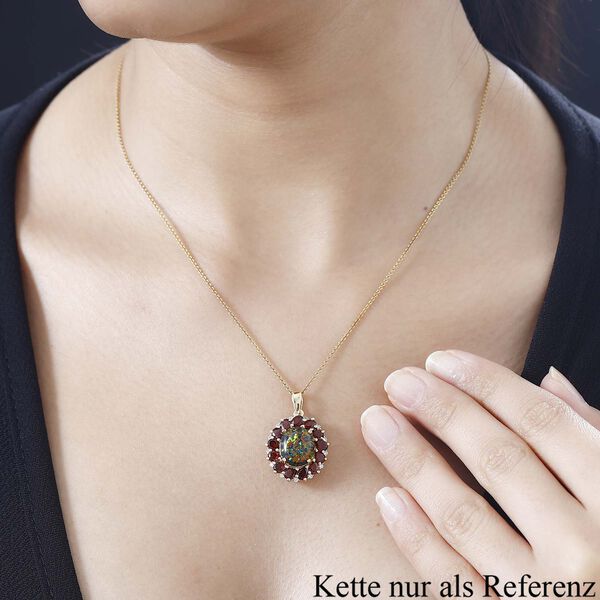 Labor erstellt schwarzen Opal, Mosambik Granat Anh&auml;nger 925 Silber Gelbgold Vermeil ca. 4.72 ct image number 3