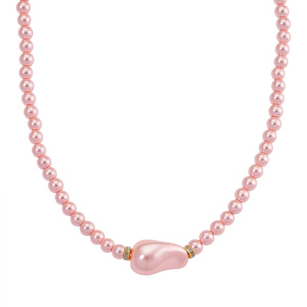 3er Set Rosa Muschelkernperlen-Schmuckstücke, bestehend aus Armband (ca. 19 cm) und zwei Halsketten (ca. 40 cm und 50 cm), gelb vergoldet image number 5