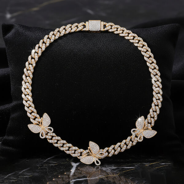 DESIGNER INSPIRIERT Schmetterling Wei&szlig;er Kristall Halskette ca. 45 cm, Goldfarben image number 2