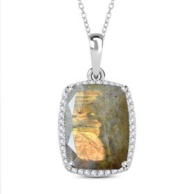 Feuer Labradorit und Zirkon-Anhänger mit 50cm Kette - 20,78