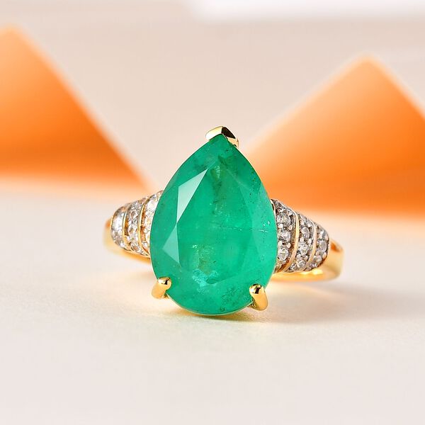 Smaragd Triplett Quarz und Zirkon Ring- 6,26 ct. image number 2