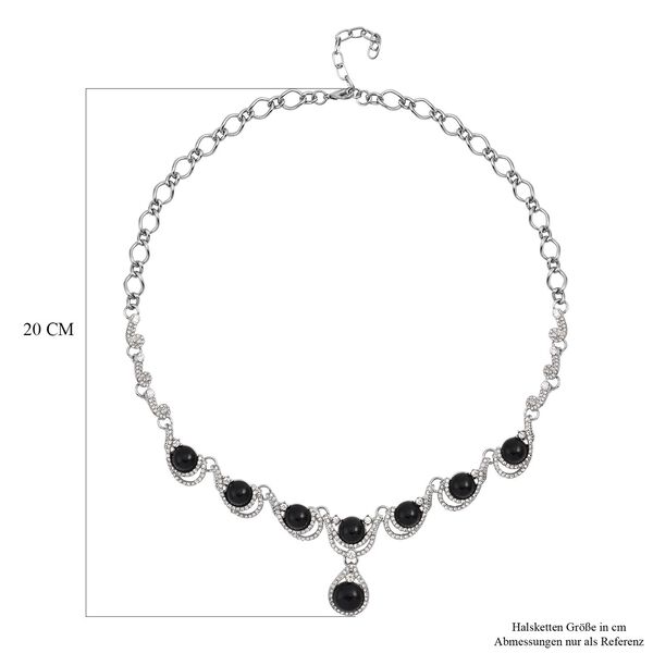 Schwarzes Obsidian, wei&szlig;es Kristall Collier, ca. 50 cm + 5 cm Extender image number 4