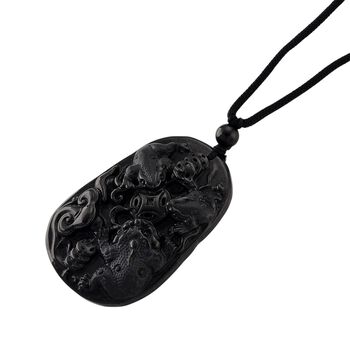 Majest&auml;tischer W&auml;chter - Schwarzer Jadeit- Drachen, Halskette Flexibles cm ca. 95.00 ct