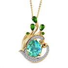 Pfau Triplett Quarz und nat&uuml;rlicher Chromdiopsid-Anh&auml;nger mit Kette, 925 Silber vergoldet ca. 5,79 ct