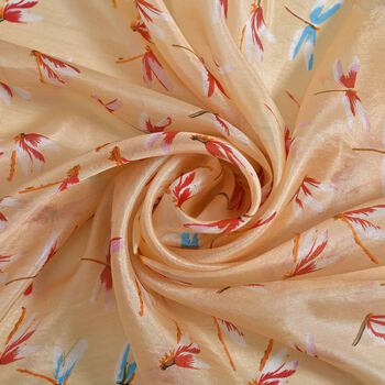 LA MAREY bedruckter Seidenschal, Beige und rosa, Libelle