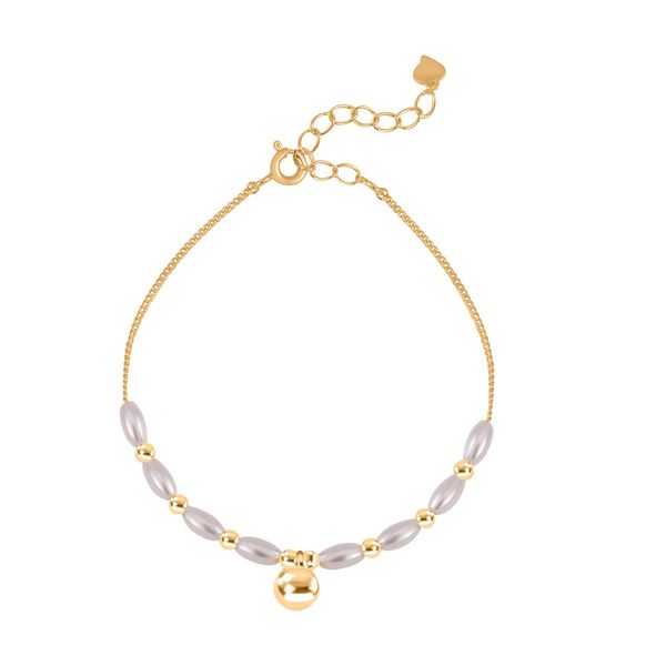 Wei&szlig;e Muschelkernperle Armband ca. 18.5 cm 925 Silber vergoldet